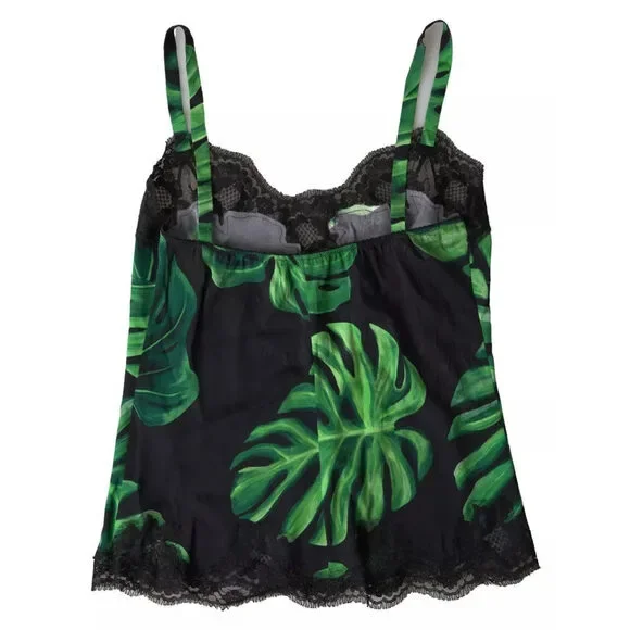 Dolce & Gabbana Black Philodendron Print Silk Camisole Lingerie